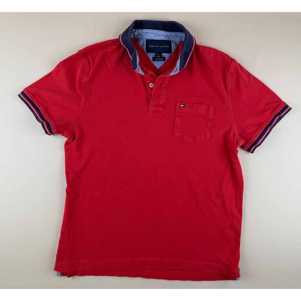 Preppy Polo Shirt Short Sleeve Pocket Red Medium Tommy Hilfiger
